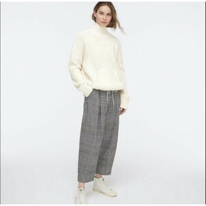 J Crew Front-Pocket Ivory Turtleneck Sweater Merino Wool Size XL Chunky Thick
